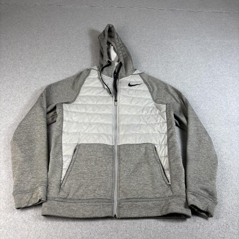 Nike Jacket Mens Small Gray Hooded Full Zip Insulated Puffer Fleece Comfortable